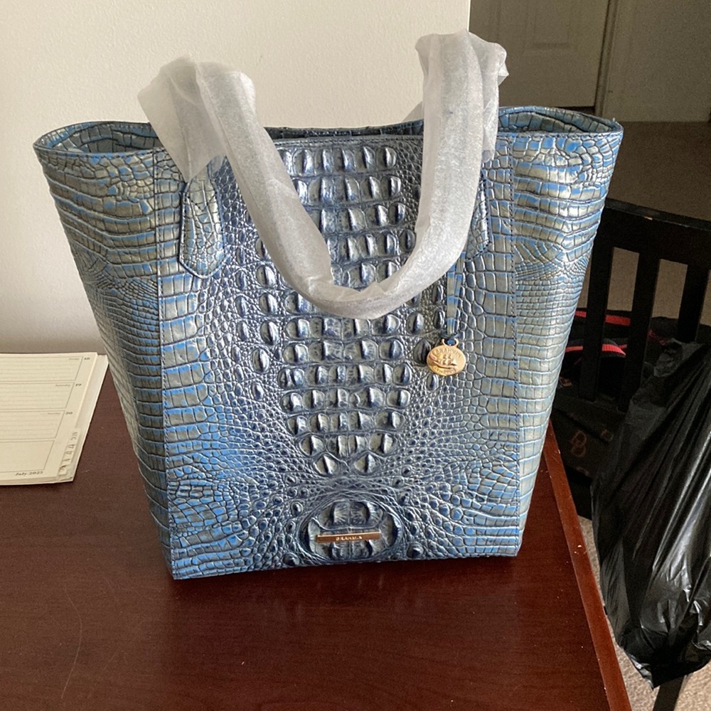 Brahmin Blue Embossed Tote Bag